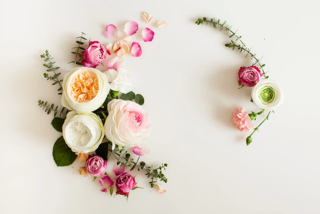 Rose White Pink Yellow Green Leaf