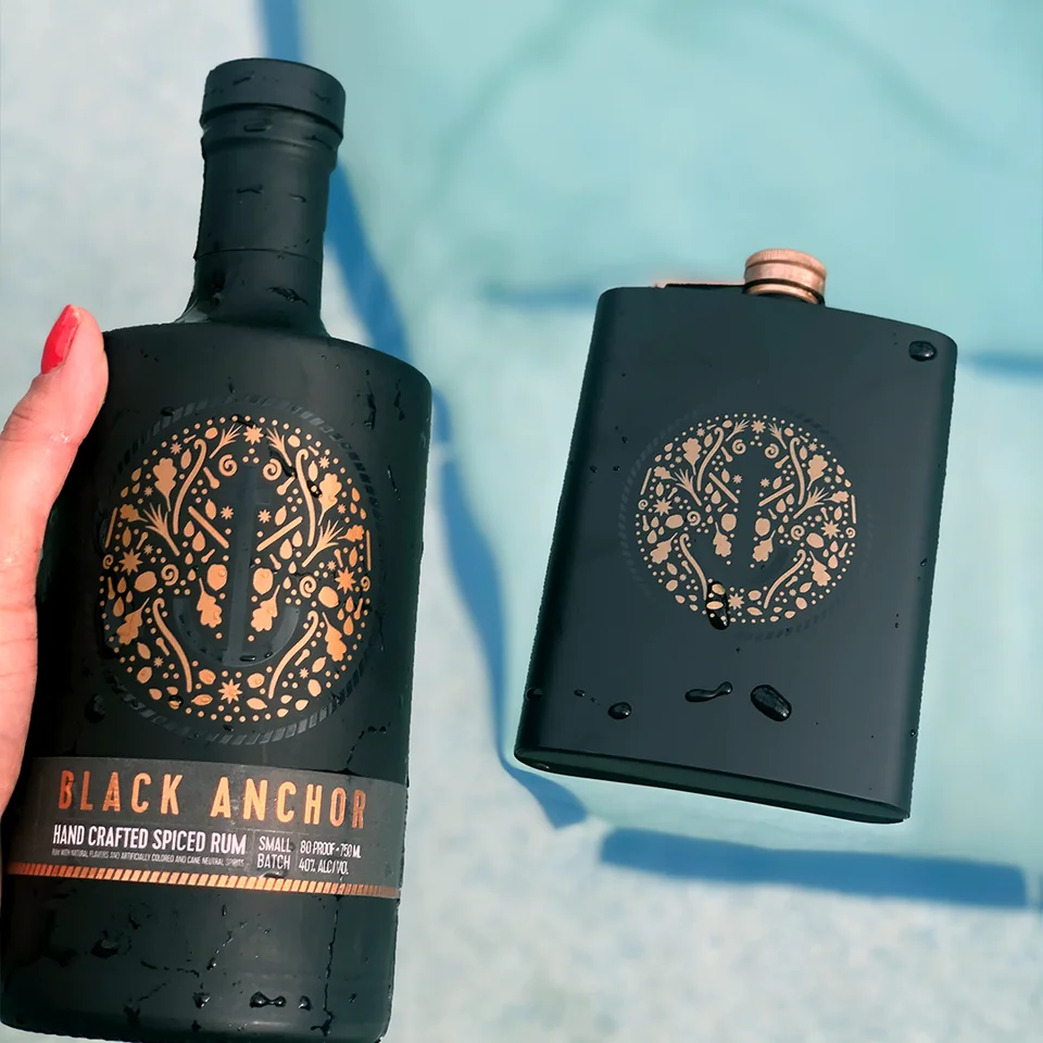 Rum Bottle Black Gold Handcrafted Spiced Rum Design