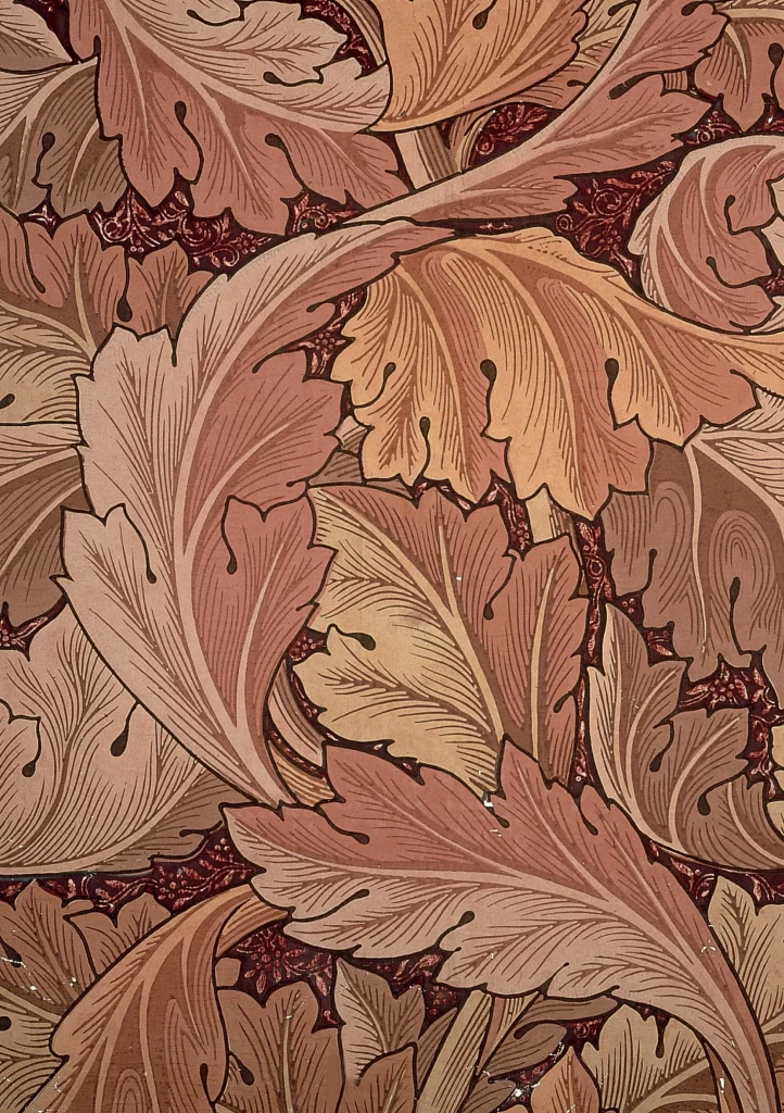 Rustic Oak Leaves Vine Pattern Terracotta Background William Morris