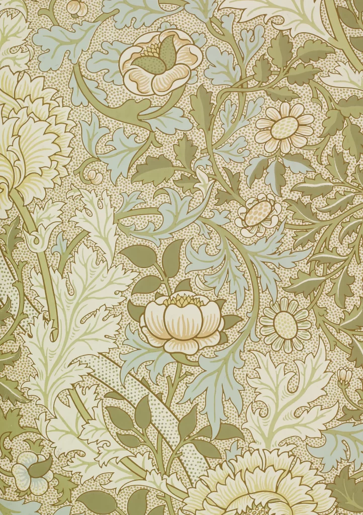 Sage Green Anemone Vine Cream Background Botanical Wallpaper