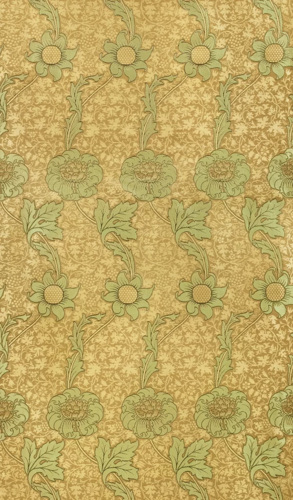 Sage Green Anemone Vine Gold Background William Morris