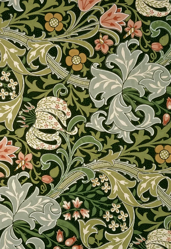 Sage Green Lily Vine Cream Background Morris Style