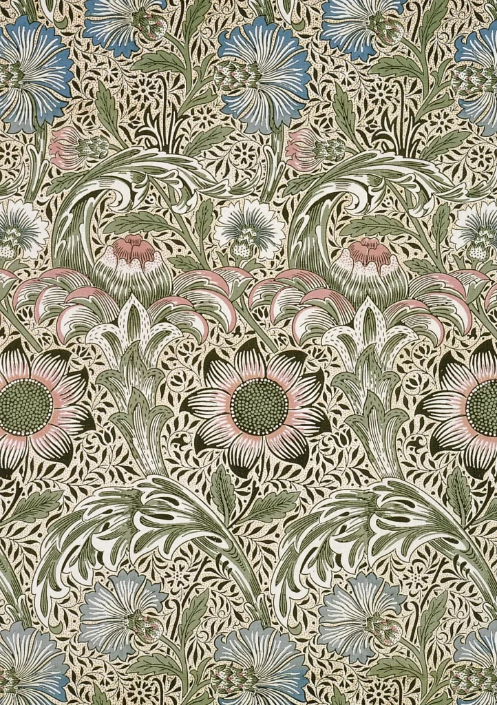 Sage Green Lily Vine Cream Background William Morris