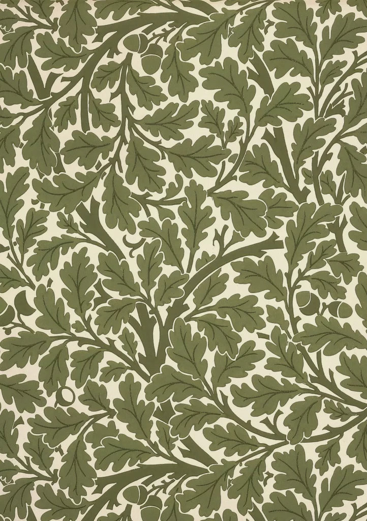 Sage Green Oak Leaves Vine Pattern Vintage William Morris