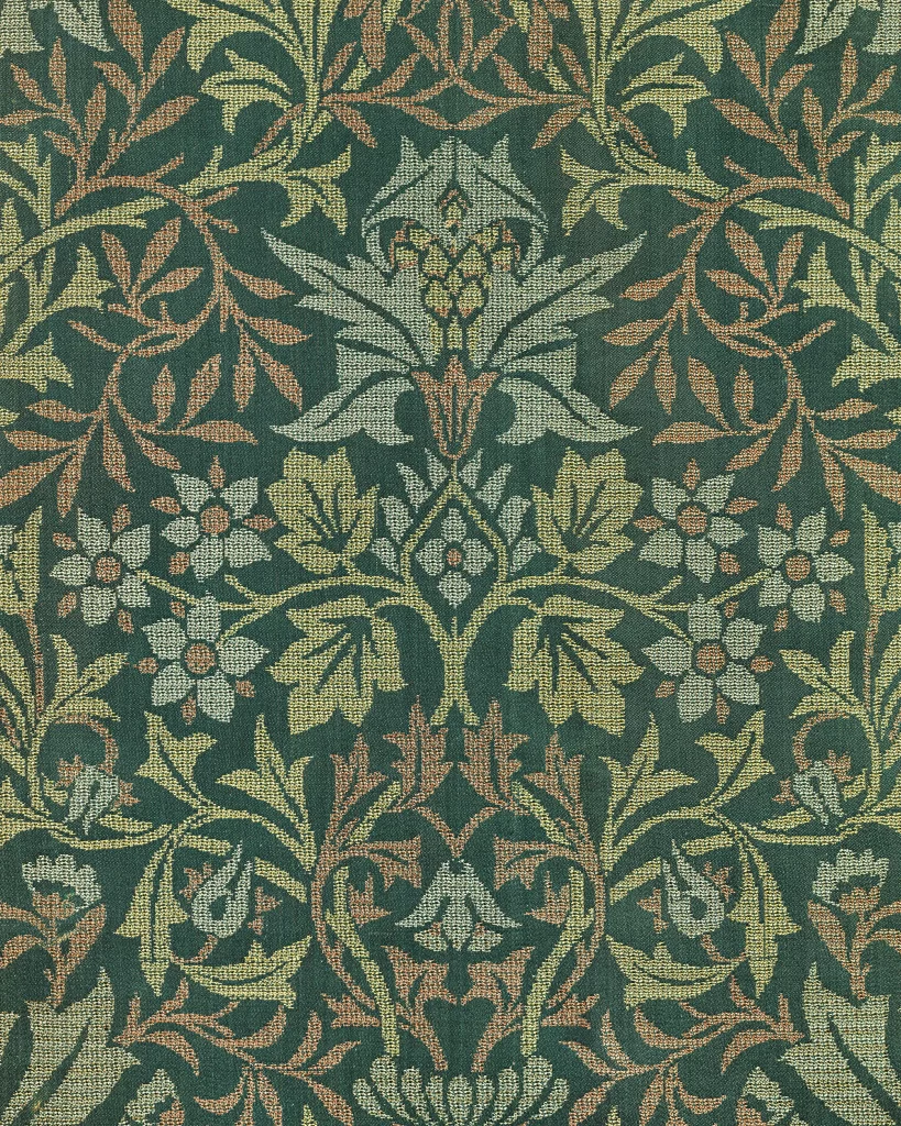 Sage Green Vine Floral Pattern with Crimson Accents