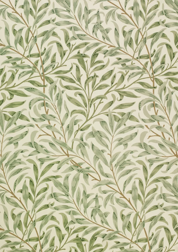 Sage Green Willow Vine Cream Background Botanical Wallpaper