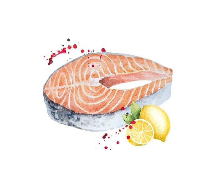 Salmon Fillet Watercolor Lemon Fresh