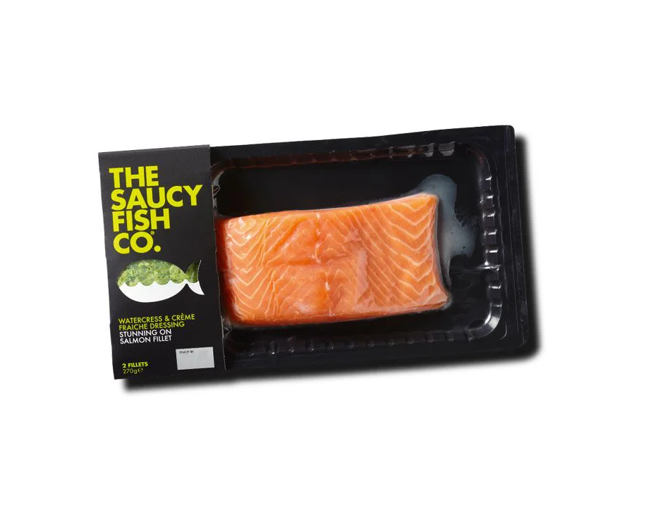 Salmon Fillet Watercress Creme Fraiche Dressing Black Packaging