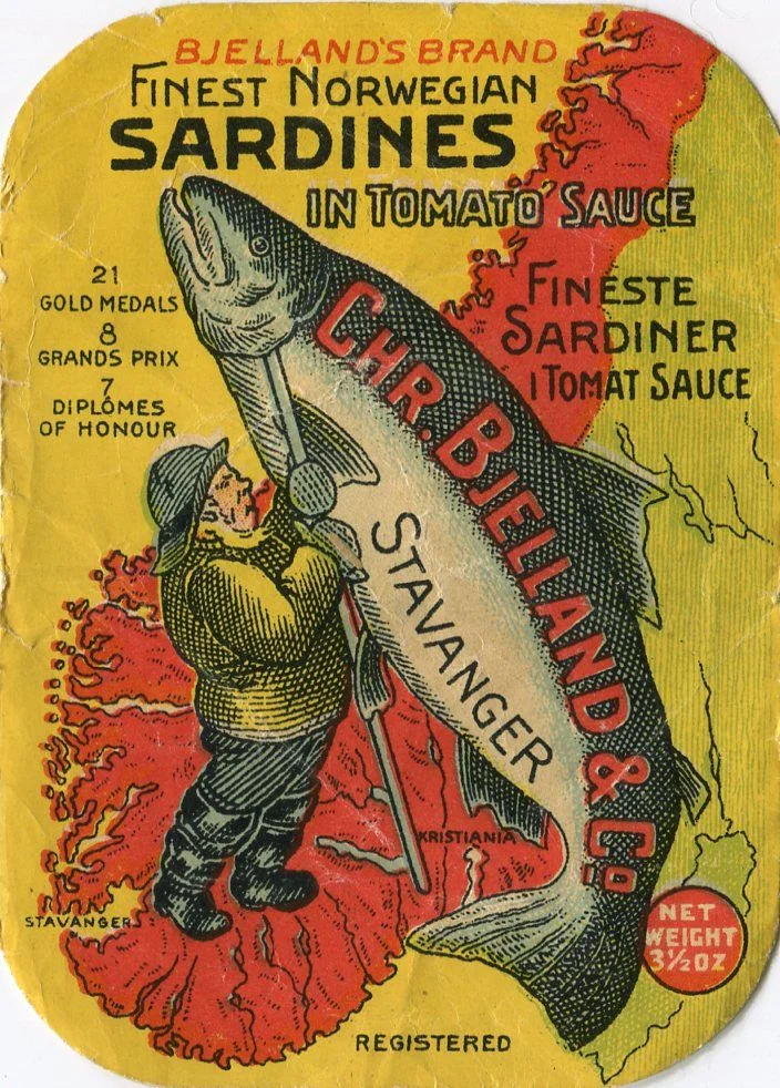 Sardines Tomato Sauce Bjellands Brand Retro Illustration