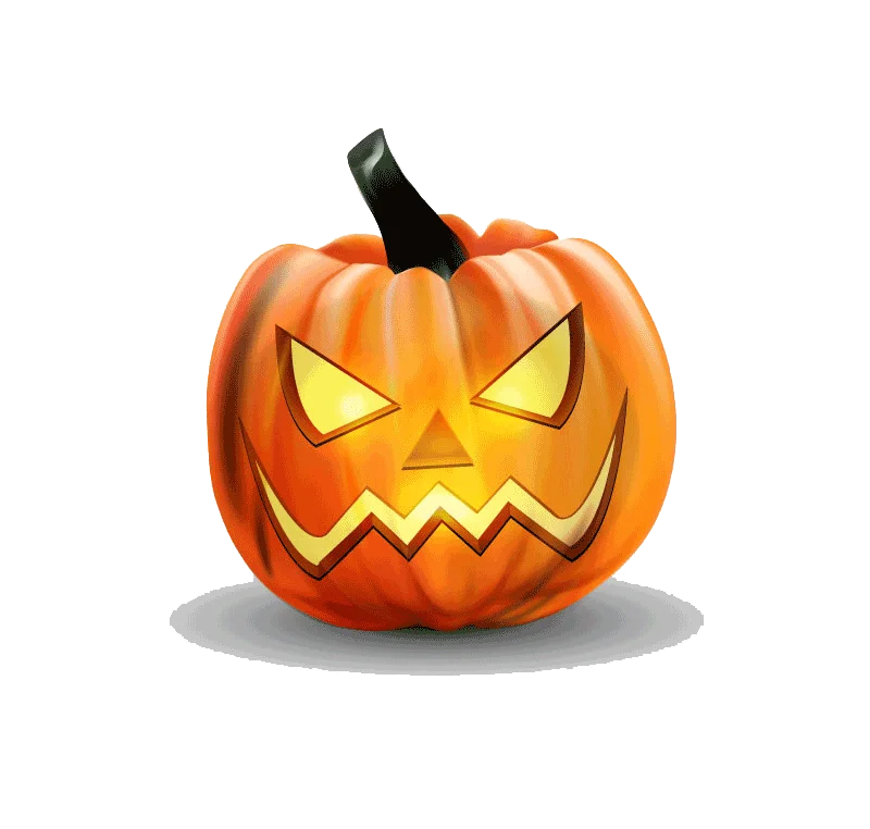scary orange black carved face stem glowing