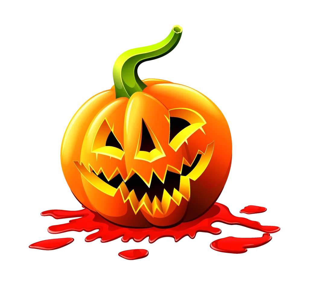 scary orange black carved face stem