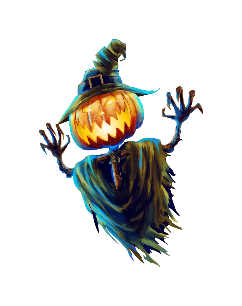 scary orange black glowing carved face hat