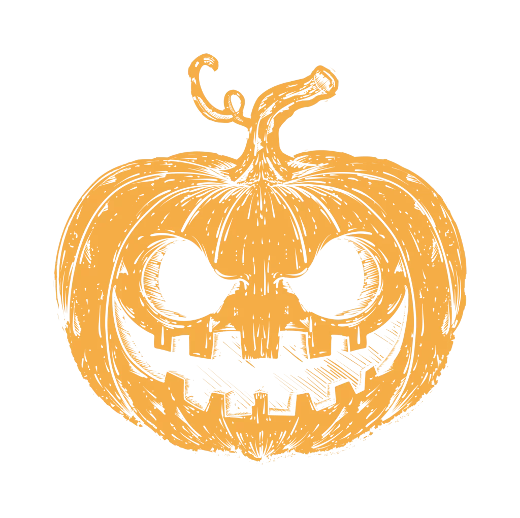 scary orange carved face stem