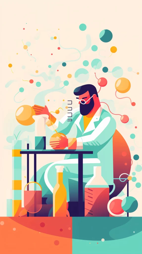 Scientist Labcoat Chemistry Lab Equipment Colorful Vector