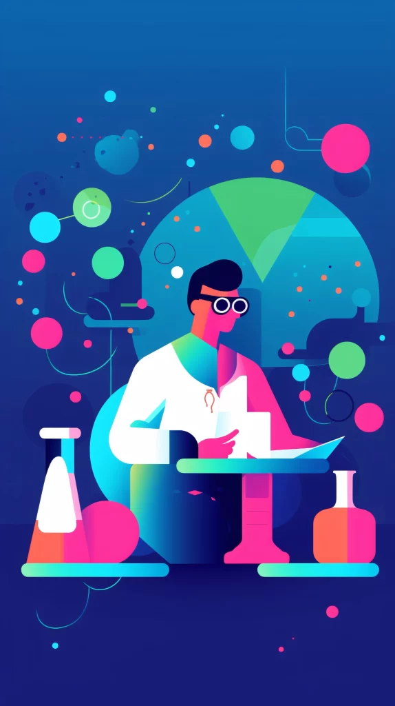 Scientist Neon Colors Lab Equipment Flat Illustration