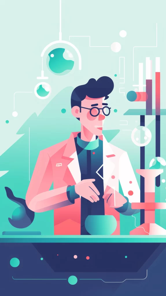 Scientist Pink Labcoat Lab Equipment Flat Illustration Modern