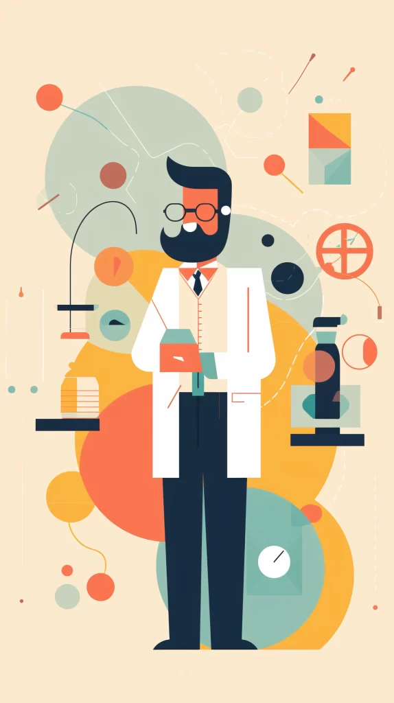 Scientist White Lab Coat Abstract Shapes gray Modern