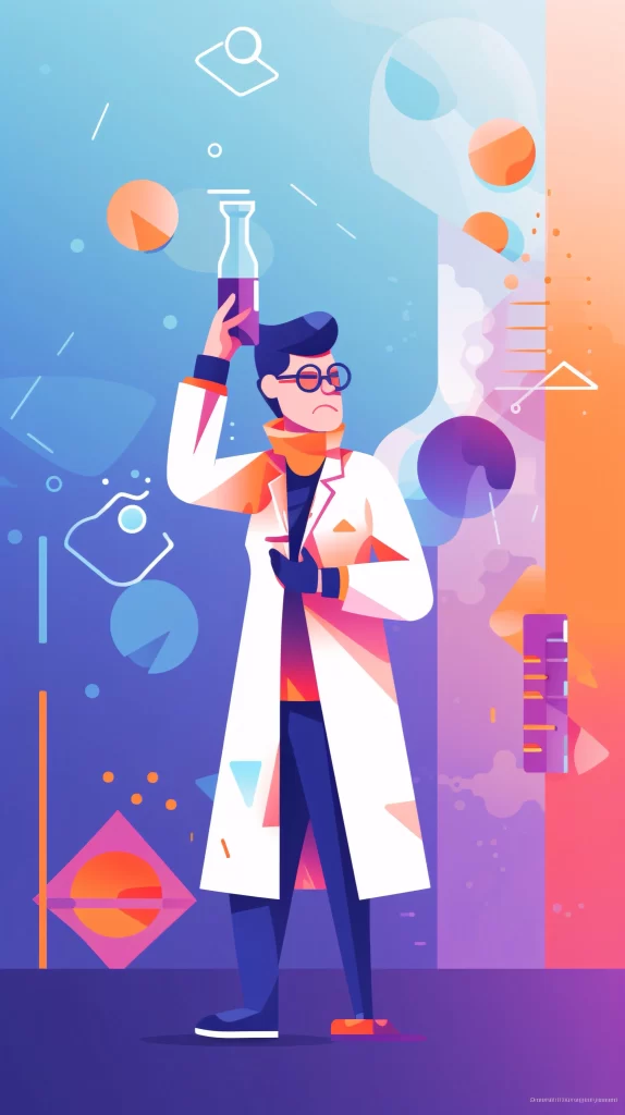 Scientist White Lab Coat Abstract Shapes neutral Modern