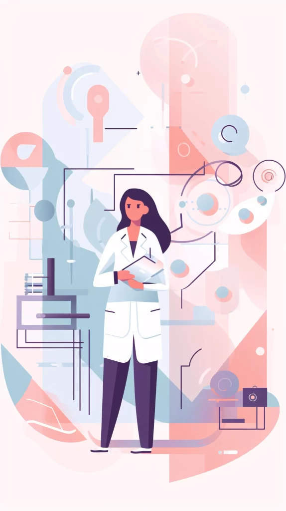 Scientist White Labcoat Abstract Shapes Pastel Modern