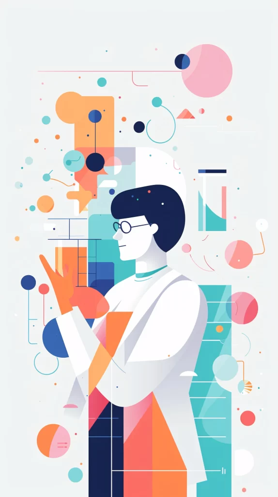 Scientist White Labcoat Abstract Shapes Colorful Modern