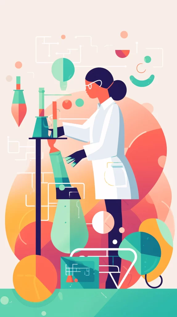 Scientist White Labcoat Abstract Shapes Colorful gray Modern