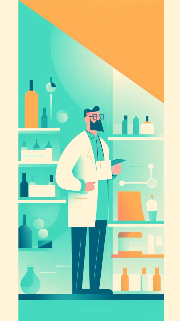 Scientist White Labcoat Blue Orange Flat Illustration