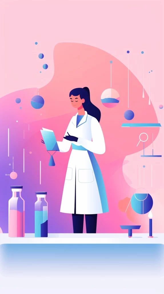 Scientist White Labcoat Blue Pink Abstract Modern
