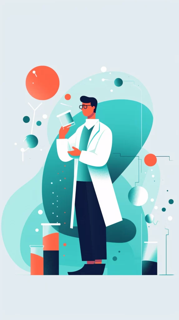 Scientist White Labcoat Blue Red Abstract
