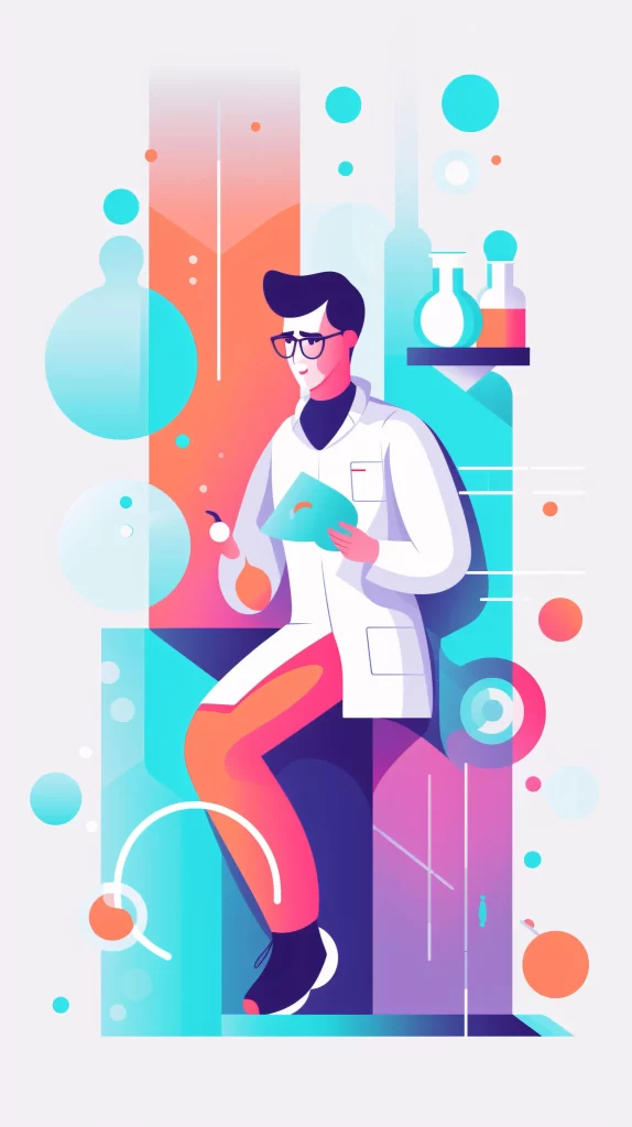 Scientist White Labcoat Blue Orange Abstract