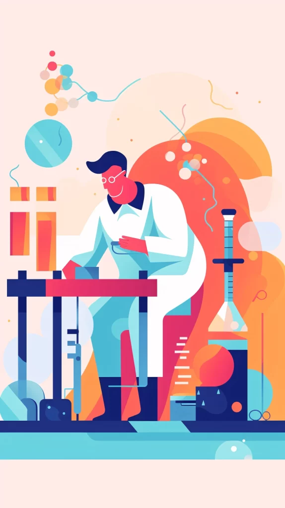 Scientist White Labcoat Blue Orange gray Abstract