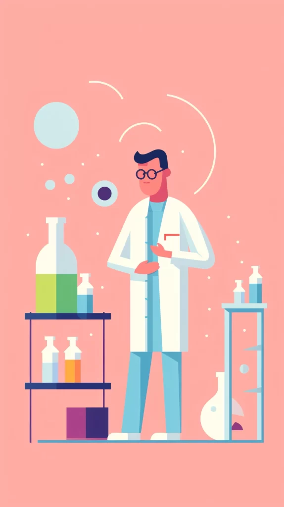 Scientist White Labcoat Chemicals Flat Illustration Modern