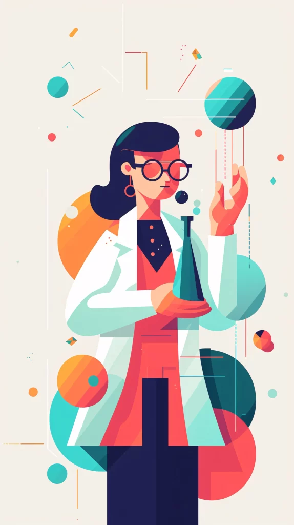 Scientist White Labcoat Conical Flask Abstract Geometric Shapes