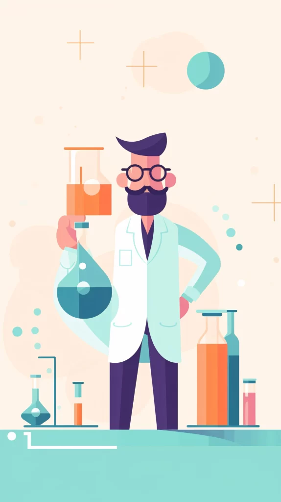 Scientist White Labcoat Flask Chemistry Flat Illustration