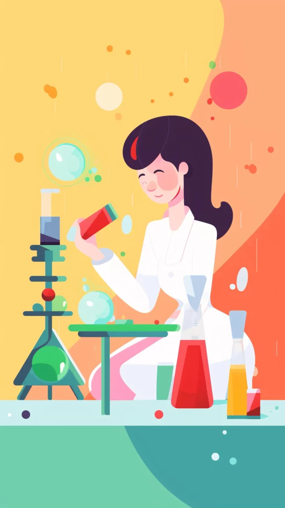 Scientist White Labcoat Lab Equipment Colorful Flat Illustration