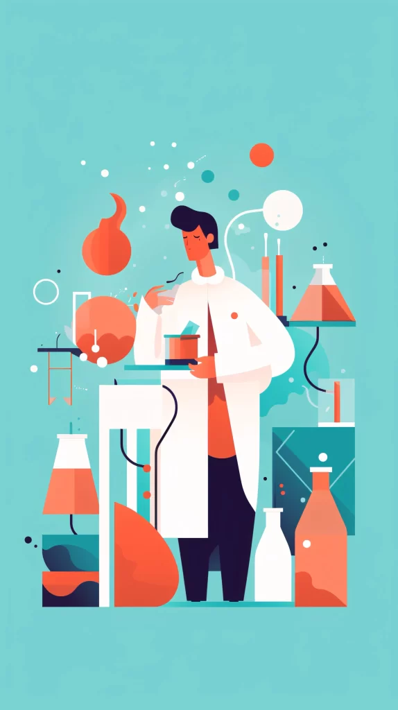 Scientist White Labcoat Lab Equipment Flat Illustration neutral Modern