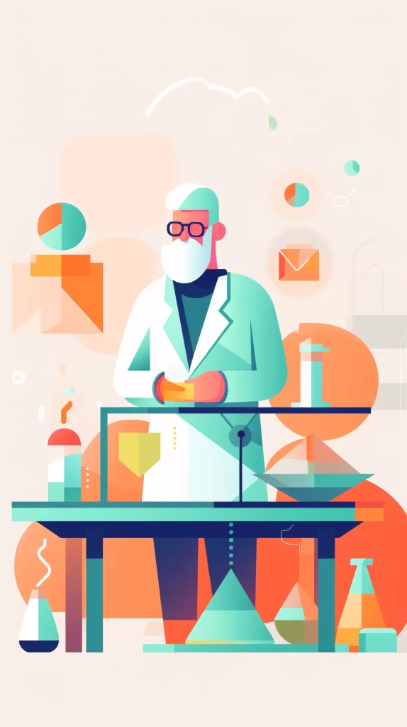 Scientist White Labcoat Lab Equipment Flat Illustration gray Modern