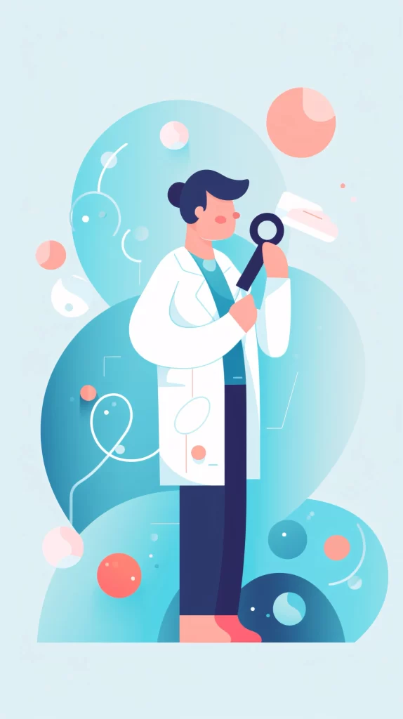 Scientist White Labcoat MagnifyingGlass Abstract Modern
