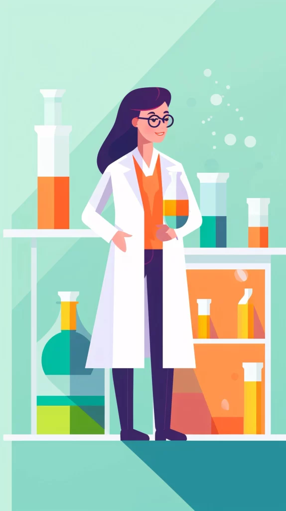 Scientist White Labcoat Orange Green Flat Illustration