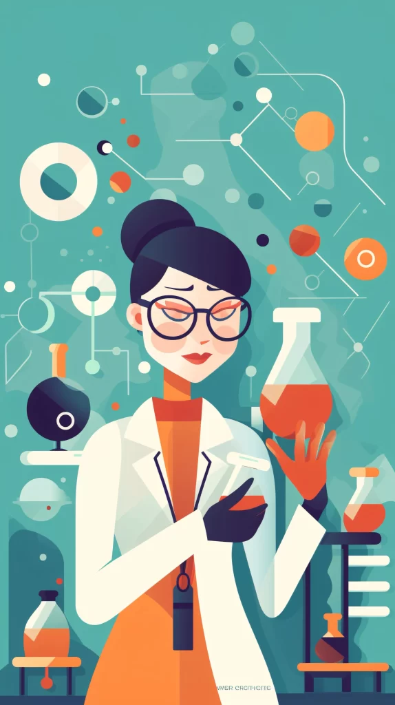 Scientist White Labcoat Orange Flask Flat Illustration Modern