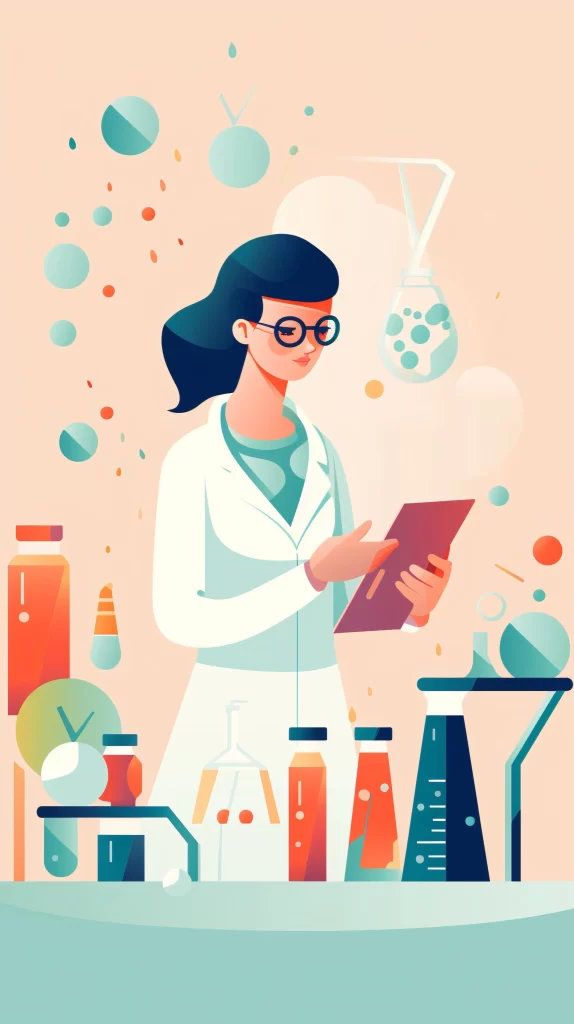 Scientist White Labcoat Tablets Lab Equipment Flat Illustration