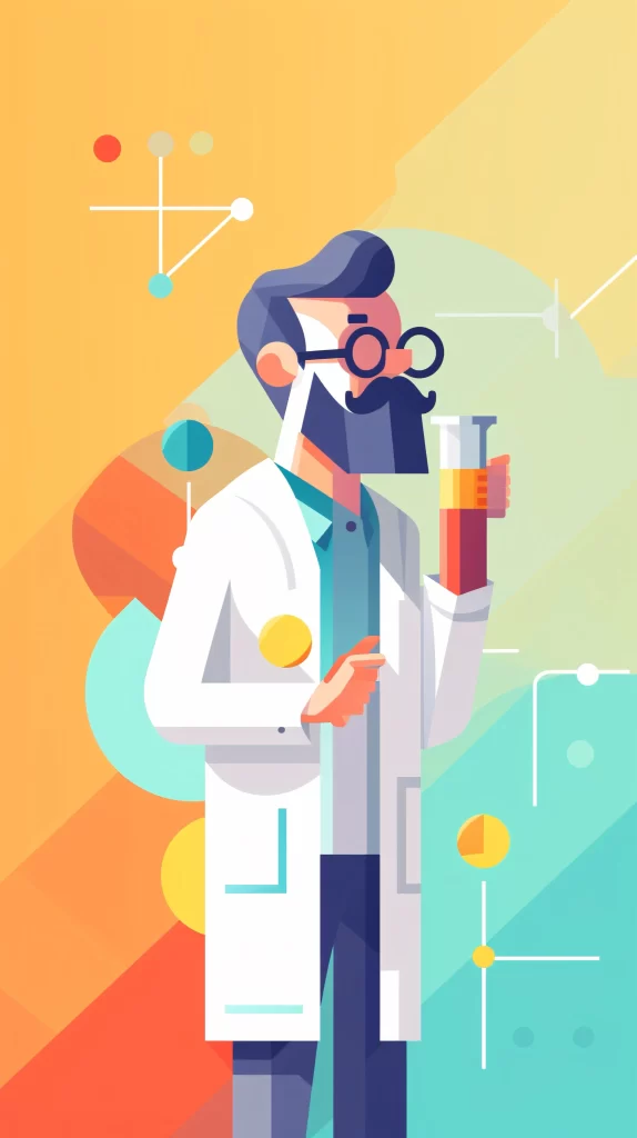 Scientist White Labcoat TestTube Flat Illustration Modern