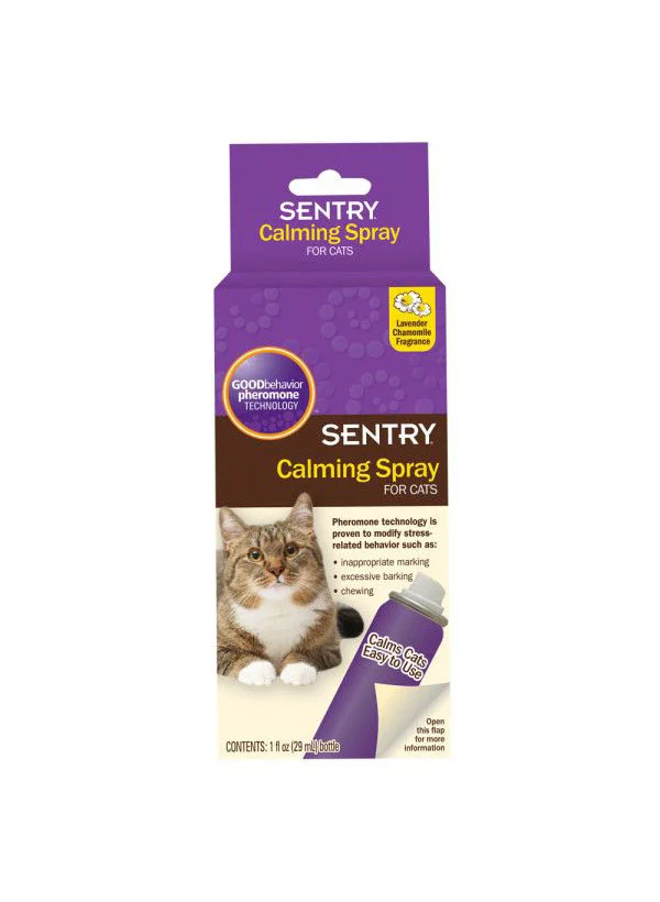 Sentry Calming Spray Cats Lavender Chamomile Purple Box Cat Image