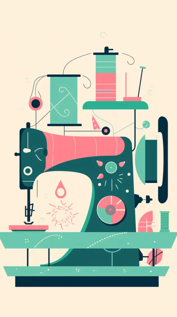 Sewing Machine Green Pink Abstract Illustration