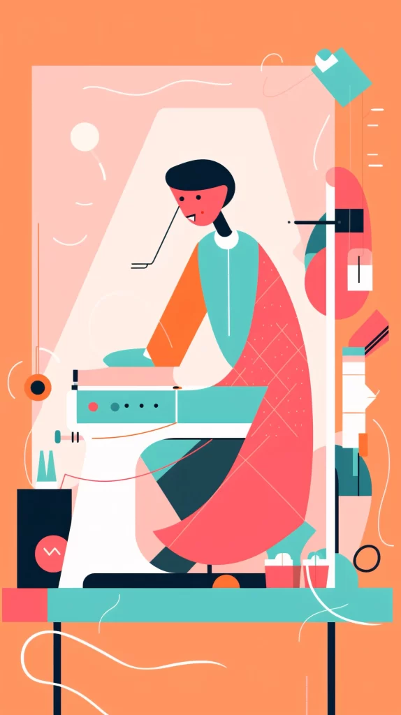 Sewing Machine Pink Blue Abstract Vector