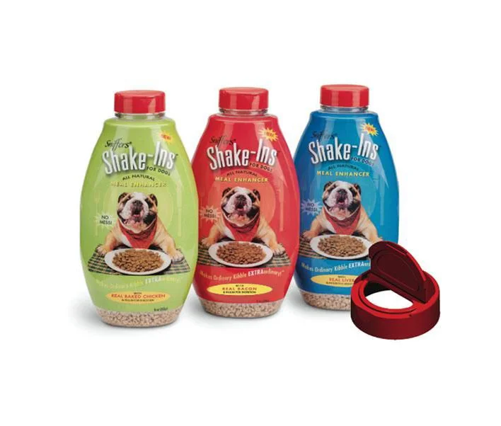 Shake-Ins Dog Food Meal Enhancer Chicken Salmon Salmonella-Free Red Green Blue