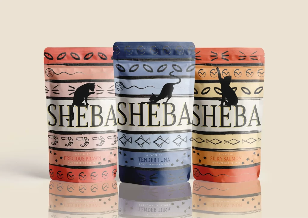 Sheba Cat Food Prawn Salmon Tuna Blue Red Orange