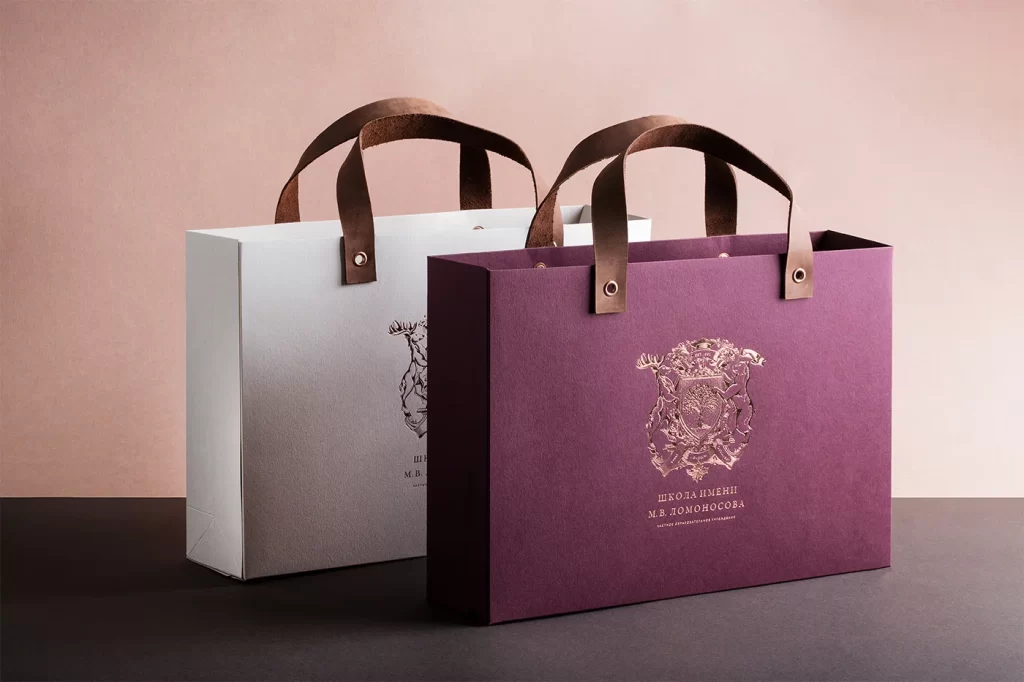 Shopping Bags Burgundy White Leather Handles Elegant Design