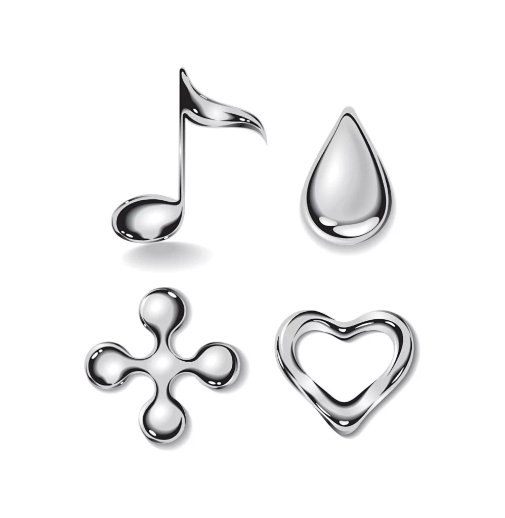 Silver Icons Music Note Water Drop Heart