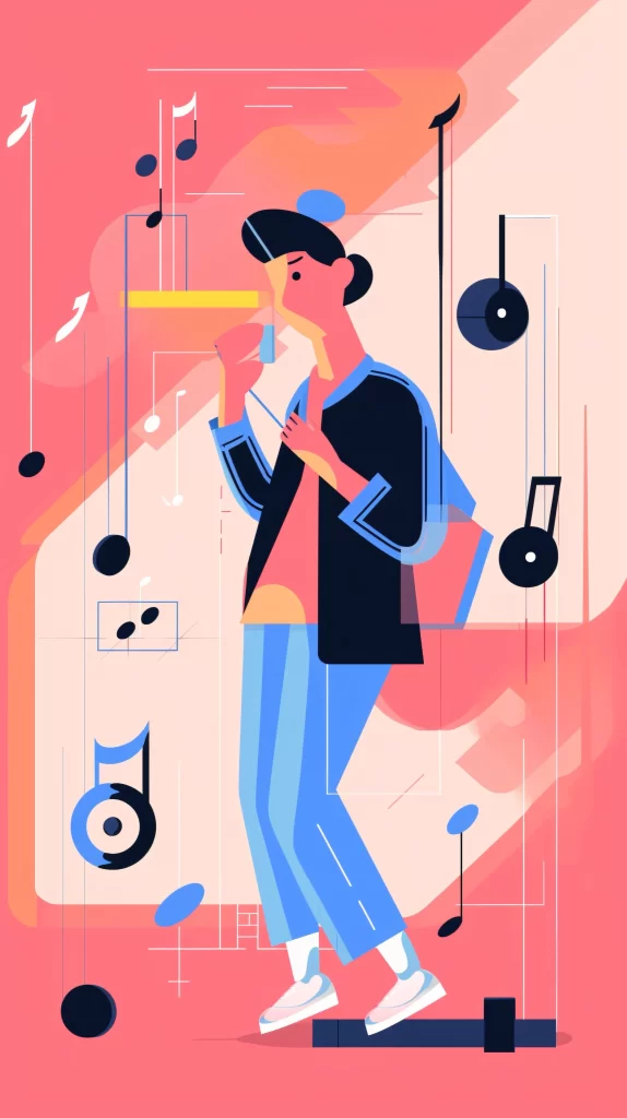 Singer Red Blue Music Notes Abstract