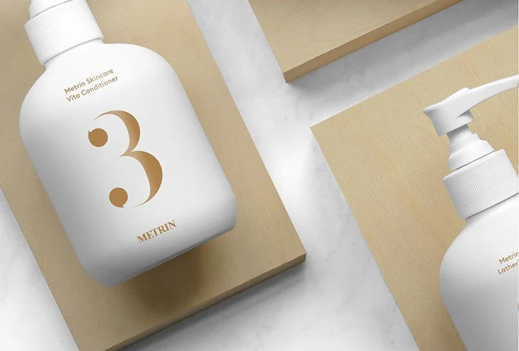 Skincare Bottle White Gold Modern Minimalist Design